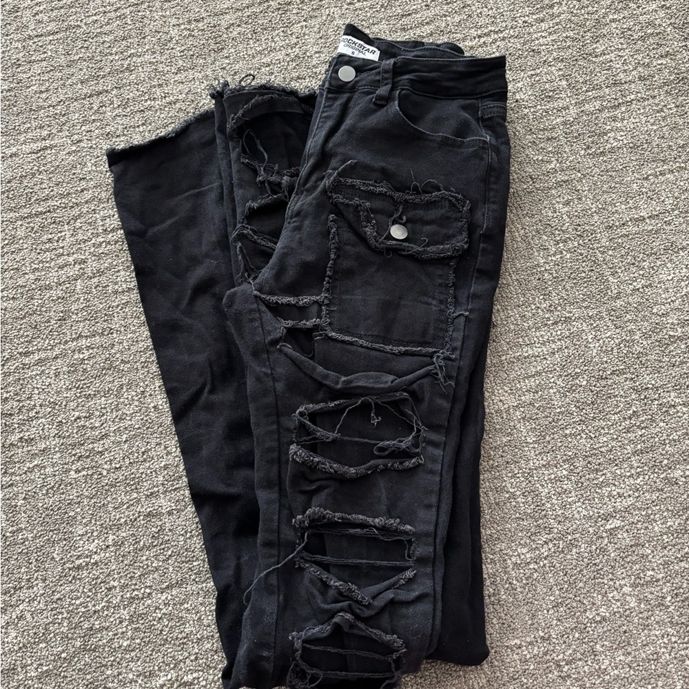 Distressed Black Stacked Jeans